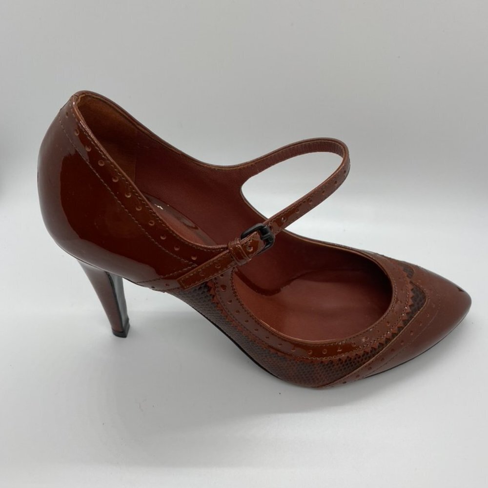 Bottega Veneta Cognac Patent Mary Janes 38.5
